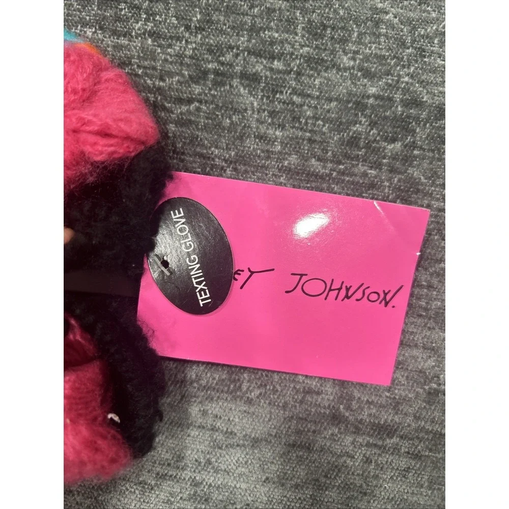 Betsey‎ Johnson fingerless Texting Gloves Bow Stripe knit Pink Black NWT